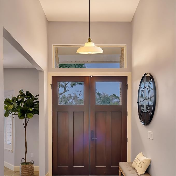 Plug in Pendant Light: Hanging Light Plug in Milk Glass Hanging Lamp, Pendant Lighting for Kitchen Island, Bedroom, Dining Room, Living Room, No Bulb