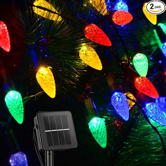 Solar String Strawberry Lights Outdoor 2 Pack 200 LED 80Ft Multi-Color Christmas Fairy Lights with 8 Lighting Modes, Waterproof Solar Lights Outdoor for Garden Christmas Wedding Xmas Tree Decoration