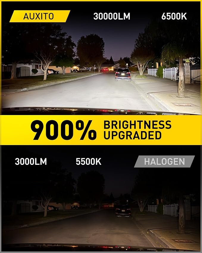 AUXITO 9005 LED Bulbs, 30000LM 900% Brightness 1:1 Mini Size Design Fog Lights, 6500K Cool White，Pack of 2
