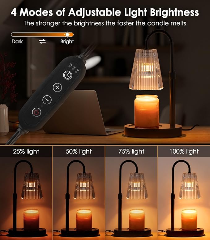 Candle Warmer Lamp - Electric Candle Lamps Warmer with Dimmer Adjustable Height Timer Lamp Candles Warmers Glass Vintage Nightstand Lamp Sets with 2 Bulbs（Grey）