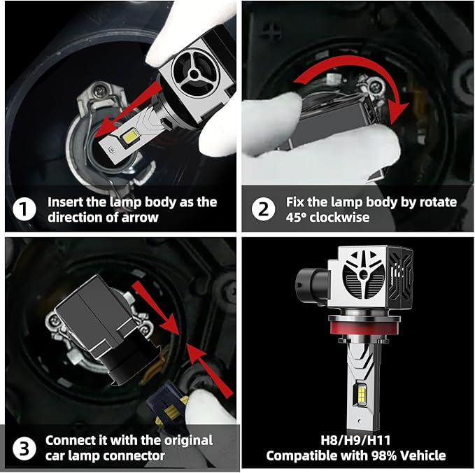 KORKIE H11/H9/H8 Headlight Bulbs, 24000 LM Bright 6000K Cool White H11 Light Bulb, IP68 Waterproof,Plug and Play,Pack of 2