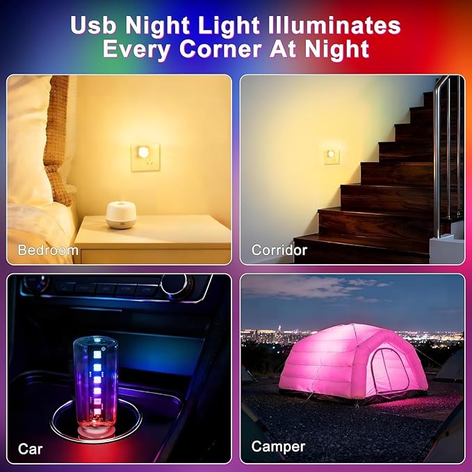 Car USB Night Light Touch Dimmable - 8-Pack Retro LED Filament Lamp for Truck Interior, Bedroom & Camping | Glass Bottle Ambiance Lighting (8 PCS (Multicolor))