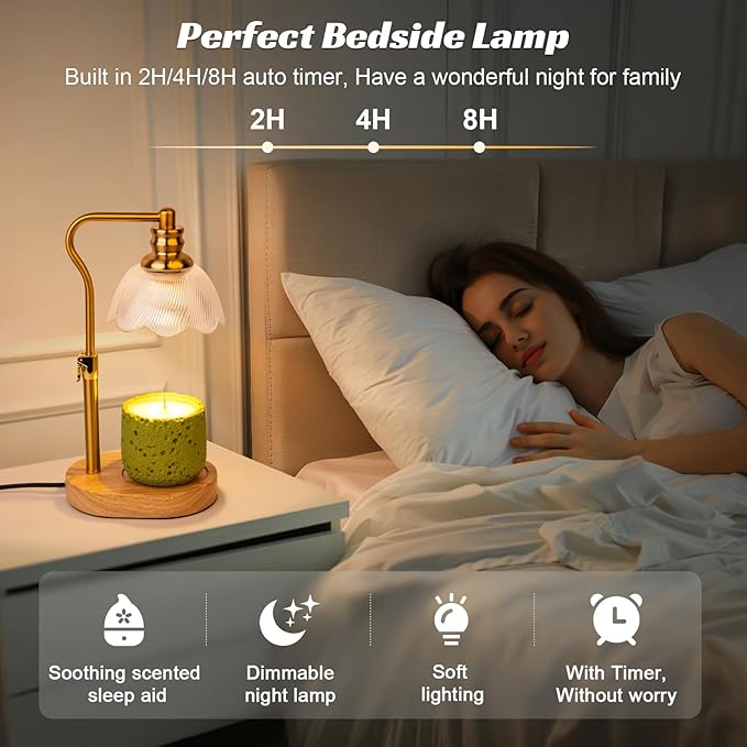 Candle Warmer Lamp, with Timer Dimmer Adjustable Height, Birthday, Mothers Day, House Warming Gift Wax Melt Warmer for Jar Candles(Includes 2 Bulbs)