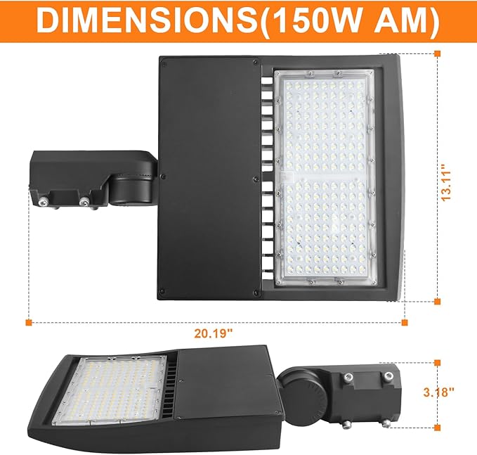 480V 150W LED Parking Lot Light, 21000LM LED Shoebox Street Flood Light (500W MH/HPS Equiv.), 5000K Dimmable Commercial Area Lighting with 20KV Surge Protection, IP65 277-480V UL&DLC Listed
