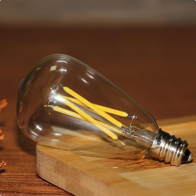 6pcs ST38 Edison Small Bulb 4W Equivalent to 25W-40W E12 Base Vintage White Clear Glass LED Warm Yellow 5000K Bulb for Chandeliers Fans Candelabras Outdoor ST38 String Lights