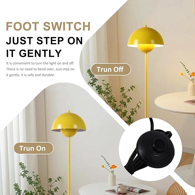 Modern Floor Lamp for Bedroom-Tall Floor Lamps for Living Room-Corner LED Boho Floor Lamp for Office Vintage Industrial Flower Floor Lamps Standing Unique Mid Century Lamp (Yellow)