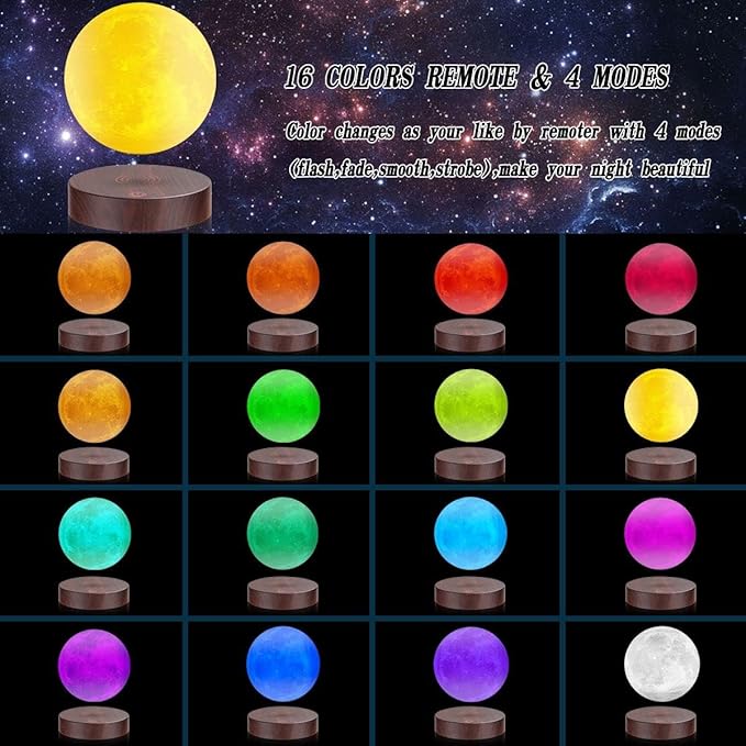 VGAzer Levitating Moon Lamp,Floating Moon Lamp LED Night Light,Spinning in Air Freely with 3D Printing Realistic Moon Display for Unique Room Decor
