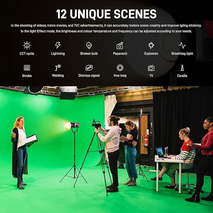 GVM Photography Lighting 300W Bi-Color Studio Lights with 45°Standard Reflector 454900Lux@1m Video Light 12Lighting Scenes App Control LED Video Light for Outdoor Shoot YouTube Videos