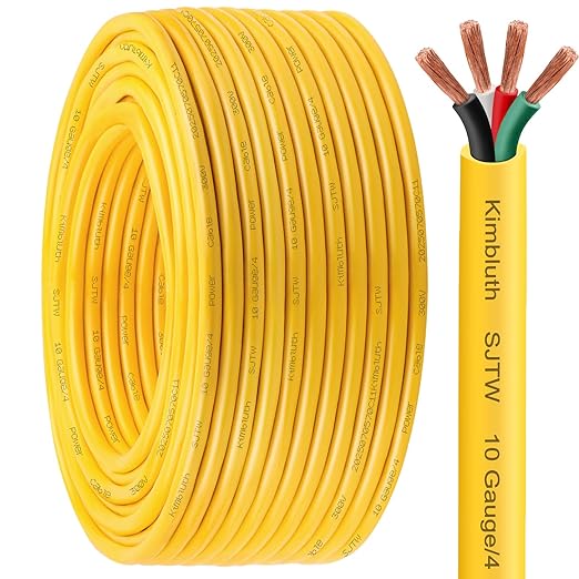 SJTW 10/4 Wire 100FT Heavy Duty Copper Wire, 10 Gauge 4 Conductor Outdoor Extension Power Cable for Battery, Automotive， Motor, Industrial
