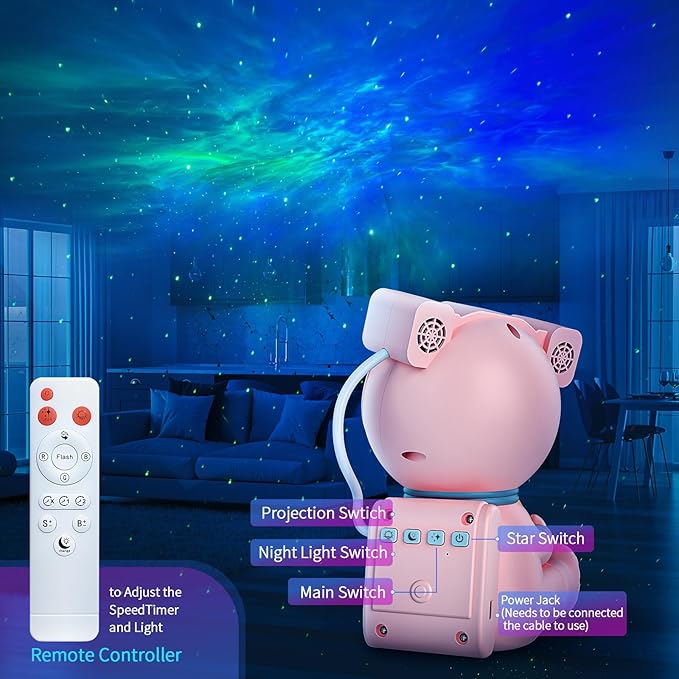 Astronaut Galaxy Projector, Star Projector with Timer and Remote, Night Light with Moon Lamp, LED Nebula Lamp for Kids Adults, Room Decor Gift (Pink)