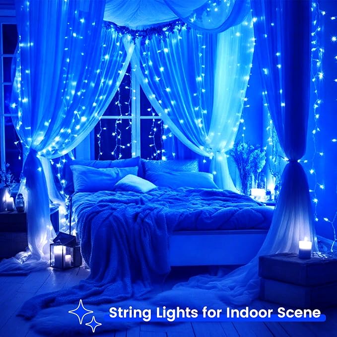 2 Pack Christmas String Lights Battery Operated with Timer, 66FT 200 LED Waterproof Twinkle Lights, 8 Modes Fairy Light for Indoor and Outdoor Bedroom Garland Tree Christmas Decorations (Blue)
