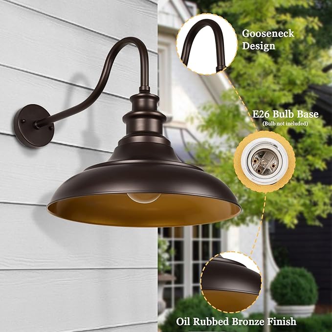 Exterior Farmhouse Gooseneck Barn Light, 16 Inch Vintage Outside Garage Light Fixtures, 4PCS Anti-Rust Waterproof Outdoor Light for Patio Frontdoor Entryway Doorway