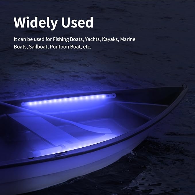 LED Boat Interior Lights, Boat Led Strip Lights Marine Waterproof Marine Lighting Strip Night Fishing Lighting for Pontoon, Dinghy, Kayak, Yacht,4 Pcs, Blue