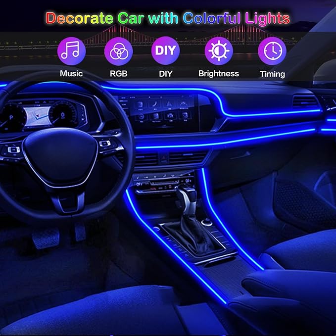 Interior Car LED Strip Lights with Wireless APP and Remote Control, RGB 6 in 1 Ambient Lighting Kits with 315 inches Fiber Optic, 16 Million Colors Car Neon Lights, Sync to Music