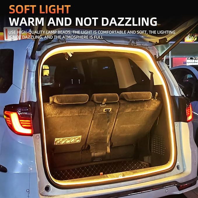 Car LED Strip Lights, Dynamic Flowing Car Trunk Light Strip, White Colors 157.48" Flexible Trunk Led Light Strip, Easy Install, Waterproof, Universal Fit for Cars, SUVs(Warm White)
