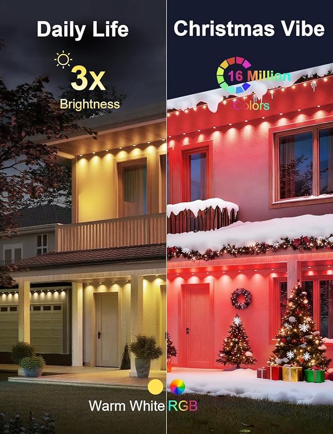 Nexillumi Permanent Outdoor Lights for House, 150ft Smart RGB LED Lights Outside with 16 Million DIY Colors, IP67 Waterproof Eternity Eaves Lighting for Christmas Halloween Holiday Daily Decorations