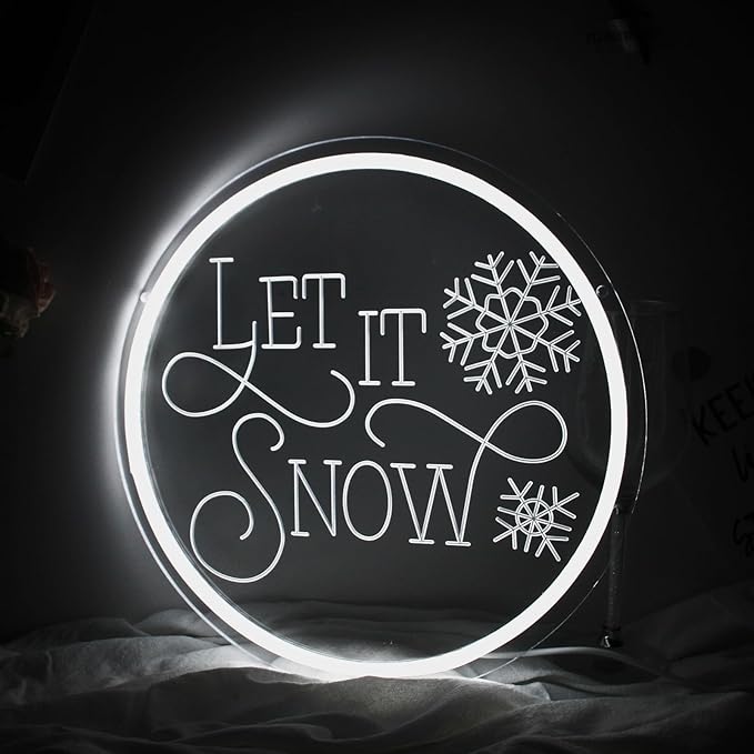 Let It Snow Neon Sign For Room Decor Christmas Neon Lamp White Snow Led Light For Kids Room Christmas Gift For Kids Hanging Glow Sign For Home Bedroom Dorm Studio Office Shop Party Sign(USB Power)