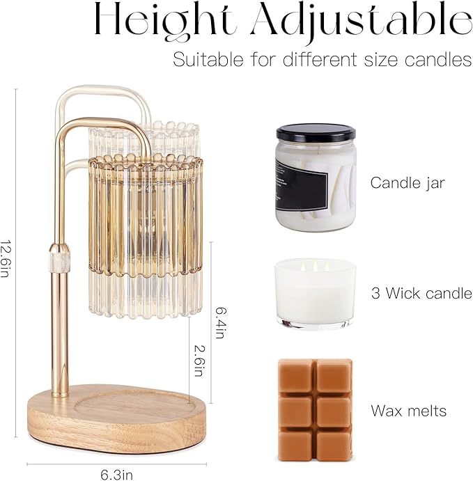 Candle Warmer Lamp with Timer: Gold Candle Warming Lamp Height Adjustable Wax Melt Warmer Dimmable Modern Farmhouse New Home Bedroom Decor Mothers Day Housewarming Gift for Women