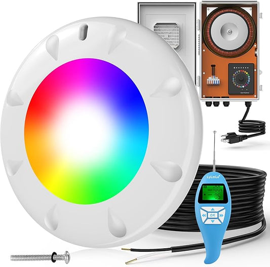 LyLmLe Pool Light for Inground Pools, 35W 12V RGBW LED Multicolor Inground Pool Light 12 Color Lights Show & 12 Fixed Color, Underwater Lights with Transformer & Controller for 10" Niche, 50ft Cord