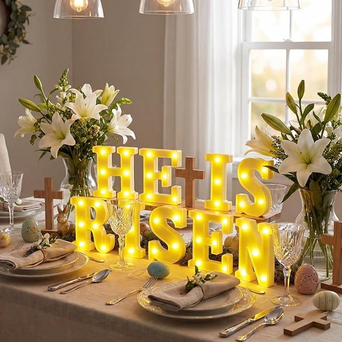 He is Risen Large LED Lights Easter Decorations for Bedroom Living Room Religious Decor Church Celebration Battery Powered Easter Party Supplies