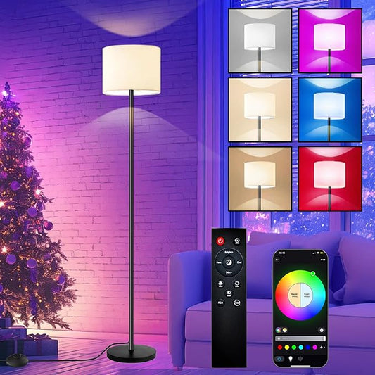 Smart Floor Lamp with APP & Remote Control - Dimmable RGB & White Light (3000K-6500K) for Living Room, Bedroom, Office - Modern Standing Lamp with 9W LED Bulb Included