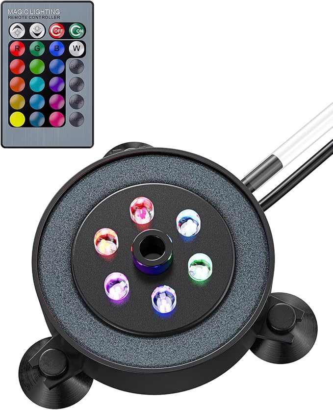 Pawfly Aquarium Air Bubble LED Light Fish Tank Underwater Multi-Colored Bubbler Light Aquarium Air Stone Disc with 4 Lighting Modes and Strong Remote Control (Pump & Remote Battery Not Included)