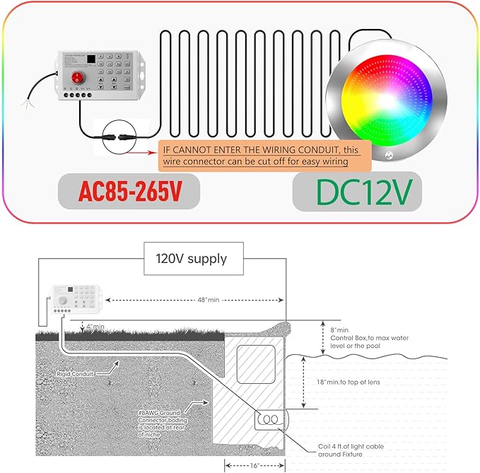 60ft Led Smart Pool Lights for Inground Pool with 3 Control Way (App/Remote/Controller), 54W 10 Inch Color Changing Underwater Swimming PoolLight for 10" Large Wet Niches