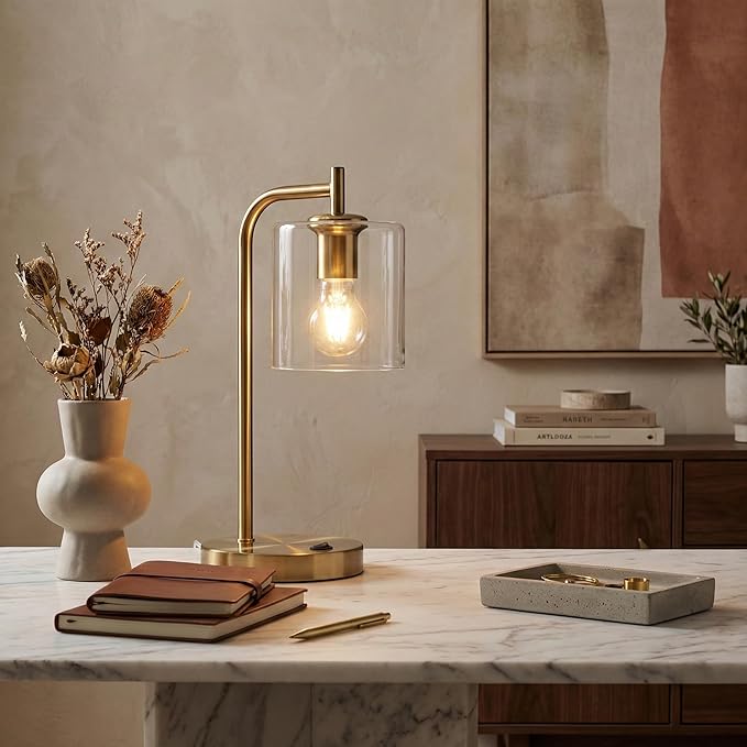 Brightech Elizabeth Table Lamp with Wireless Charging Pad and USB Port, Bedside Reading Lamp, Vintage Brass Gold Desk Lamp, Nightstand Lamp with LED Bulb for Bedroom, Living Room, Office