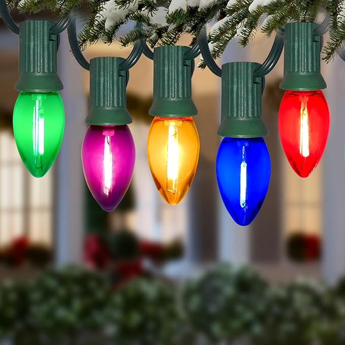 C7 LED Christmas Light Bulbs, 25 Pack Multicolor Replacement Bulbs, Shatterproof Edison C7 LED Light Bulb for Christmas Lights Night Light Chandelier Holiday Decor, E12 Candelabra Base, 0.6 Watt