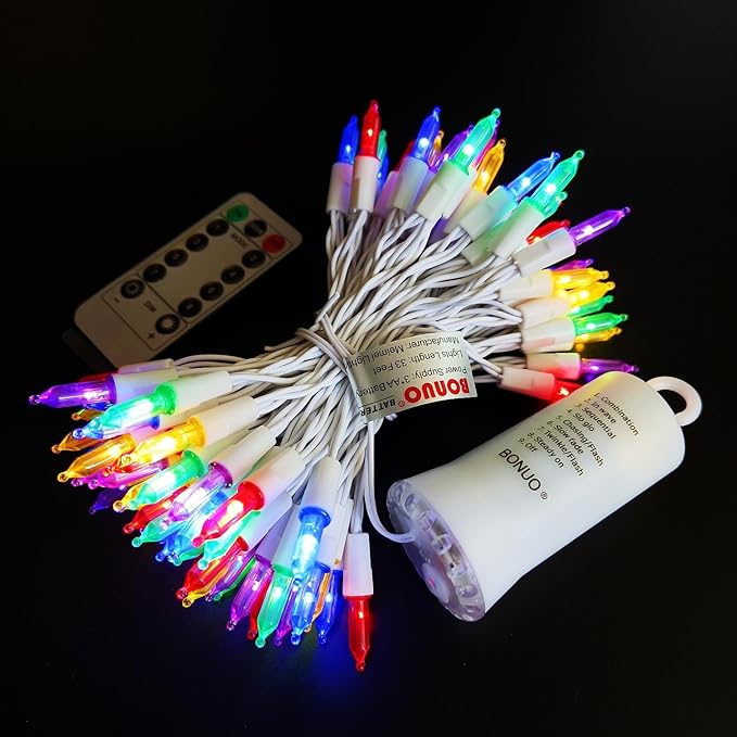 Mini Christmas Lights Battery Operated 33FT 100 LED White Wire String Lights with Remote Timer 8 Modes for Indoor Outdoor Tree Wreath Wedding Patio Decor, Multicolor