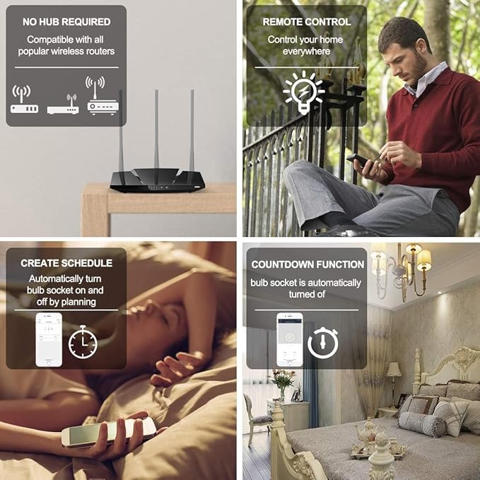 QIACHIP Smart WiFi Light Bulb Socket Adapter E26 Lamp Holder,Compatible with Alexa and Google Home,use Smart Life APP Control,Maximum Output Power 500 Watts