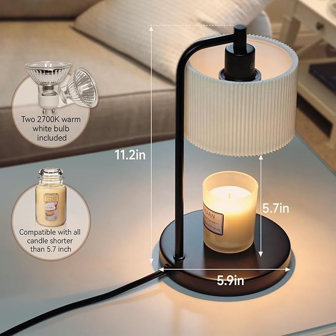Candle Warmer Lamp with Timer, Dimmable Candle Wax Warmer Electric Candle Lamp for Scented Candles with Bulbs, Christmas Gifts House Warming Gifts Home Decor (Black)