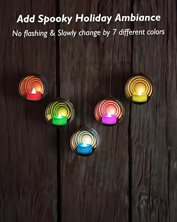 Flameless Candles, 12-Pack Color Changing Tea Lights Candles Battery Operated, Long-Lasting 200+ Hours Flameless Tealight Candles for Halloween Christmas Holiday Decor, 1.5'' D X 1.25'' H