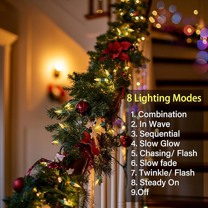 2 Pack 100 LED Outdoor Christmas Lights, 35FT Battery Operated Mini String Lights with 8 Modes & Timer Xmas Tree Lights Waterproof for Patio Garden Party Wedding Holiday Decor Warm White