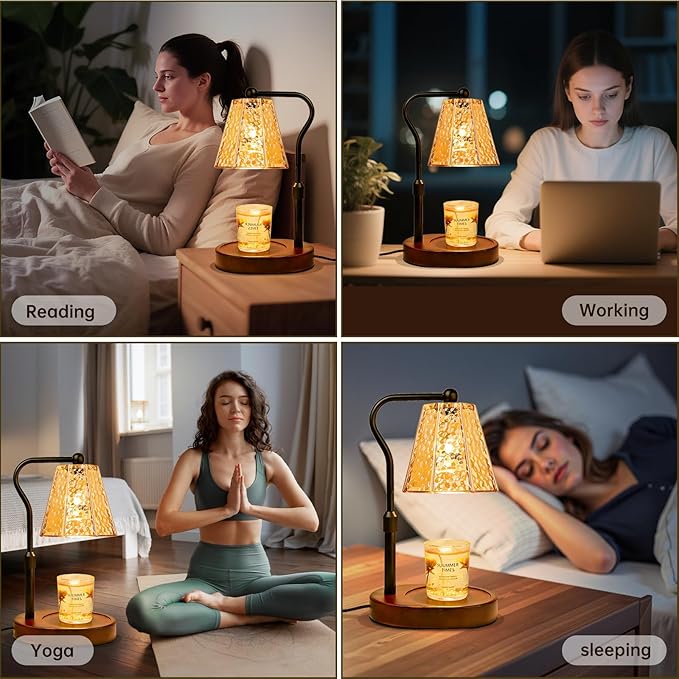 Candle Warmer lamp with Timer Dimmer,Electric Candle Warmer, Vintage Flower Lotus lamp,Compatible with Various Candles, Gifts for Mom Women,Candle Lamp for Bedroom Home Decor (Amber-Retro)
