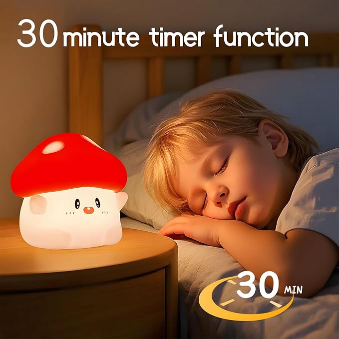 Mushroom Night Light Color Changing, 50Hrs Mushroom Lamp, Tap Control 2 Brightness & Timer, Rechargeable Squishy Night Lamp for Kids Adults, [Easter Gifts]