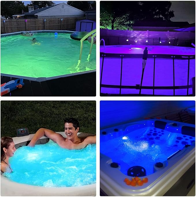 LED Pool Light 10W Smart RGB Magnetic Submersible Light with Remote Control Dimmable Underwater Changing Color Aboveground 12V Pool Light IP68 Waterproof 23ft Cord