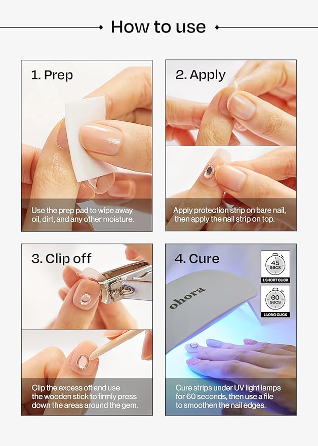 ohora Semi Cured Gel Nail Strips (N Lunar Eclipse) - Dark, Patterned, Works with Any UV/LED Lamps, Salon-Quality, Long Lasting, Easy to Apply & Remove - Includes 2 Prep Pads, Nail File & Wooden Stick