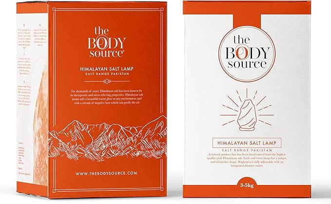 The Body Source Himalayan Salt Lamp | 8-10 in (7-11 lb) | Natural Salt Rock Lamp with Dimmer Switch & Wooden Base | Night Light & Bulb Replacement (Pack of 2)