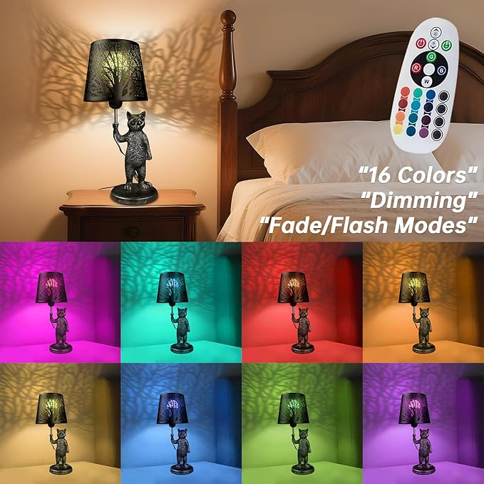 Cat Table Lamps Bedside Table Lamp with 16 Colors,4 Modes Dimmable Nightstand Lamp Desk Lamp for Living Room,Bedroom,Kid's Room,Office
