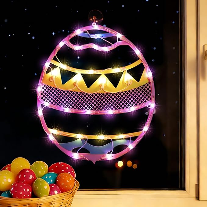 17" 35LED Lighted Pink Easter Egg Decor, Sweet Warm Glow for Desk, 120V Plug-in, UL Certified, Elegant Gift Box Packed