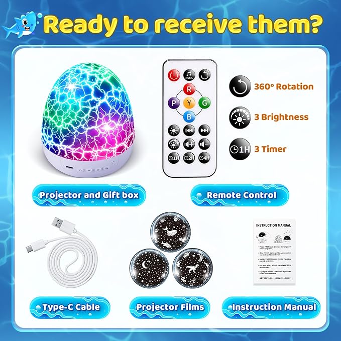 Easter Eggs Easter Gifts for Toddlers Kids Baby Night Light Projector 15 Soothing Sounds Sensory Toys for Kids with Autism Toys for Boys 3-10 | 3 Films 31Colors Remote Egg Light, Baby Gifts Baby Toys