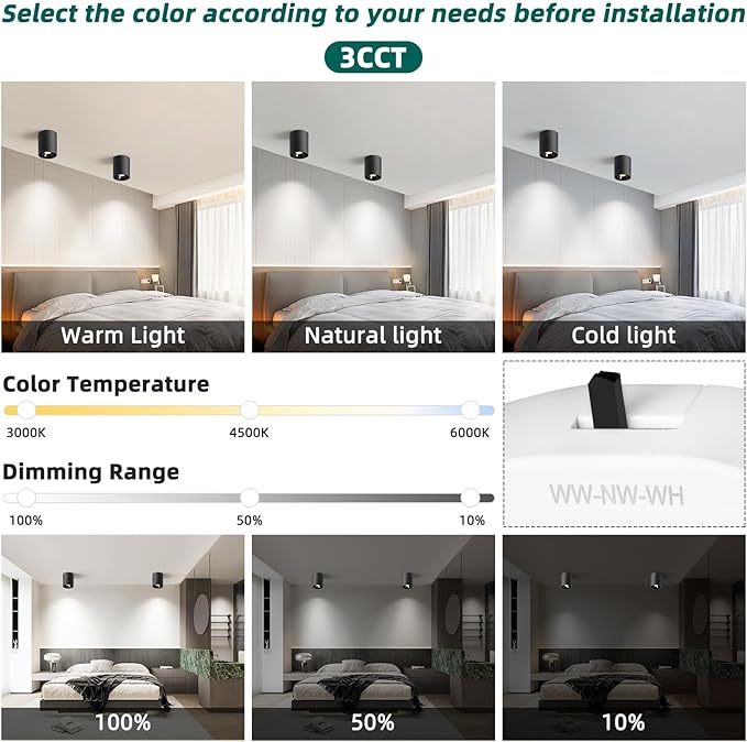 OKELI Black Modern LED Dimmable Ceiling Light Fixtures for Hallway Kitchen Entryway, 20W 1300LM 2700K-6000K Flush Mount Close to Ceiling Lighting, Cylinder Ceiling Lamps for Living Room 3pack