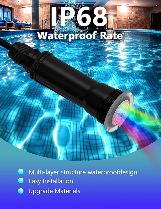 Direct Replacement for Pentair Globrite Color Led Pool Light - 1.5 Inch 100ft Cord 12VAC RGB Changing Swimming for Inground Pools/Spa