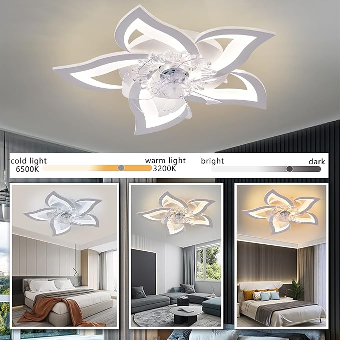Low Profile Ceiling Fan with Lights,110v Modern Dimmable Flower Shape, Remote Control/app Control,Timing 6 Gear Speeds Fan Ceiling Lamp.