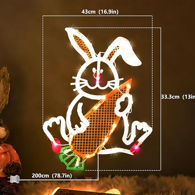 17" 35LED Lighted Bunny with Carrot Easter Decor, Cute Warm Glow for Home, 120V Plug-in, UL Certified