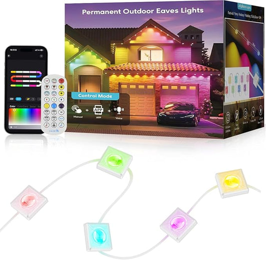 Permanent Outdoor Lights,50FT RGB+IC LED Lights with Smart APP & Remote Control, 72 Scene Modes, Waterproof IP65 for Holiday,Christmas,Yard Decorations(Extension Cord Not Included)
