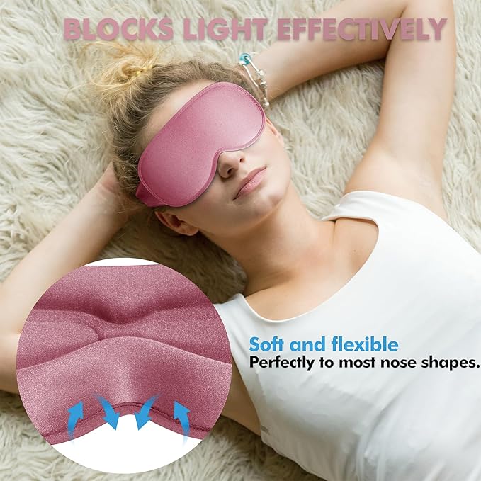 Sleep Eye Mask for Men Women, Lash Extensions 3D Contoured Cup Sleeping Mask, Travel Blackout Night Blindfold Eye Shade Cover with Adjustable Strap (Pink-Side Sleeper)