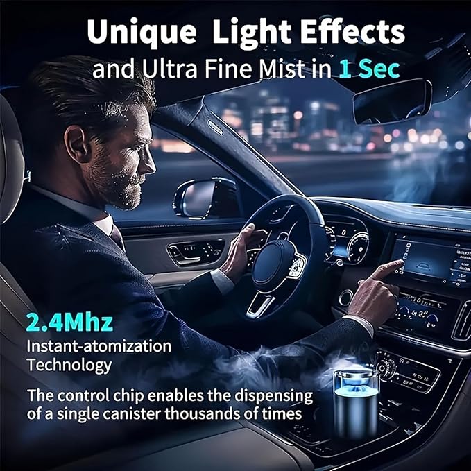 Waterless Essential Oil Diffuser for Home Aromatherapy Scent，Small Smart Car Diffuser Air Freshener,Auto Start & Stop Colorful Ambient Lighting Smart Spray 4 Settings Modes,Gifts for Men Women