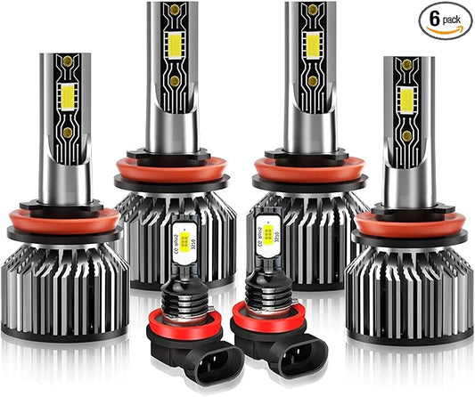 Compatible For Jeep Grand Cherokee 2019 2020 2021 Fog Lights Bulbs Combo Kit, Powersports Bulbs with Fan Direct Installation, Pack of 6